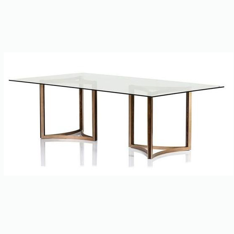 Tempered Glass Large Dining Table Contemporary Design Stainless Steel